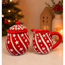 Kit 2 Pçs De Natal Açucareiro + Mini Leiteira De Porcelana Kit Natalino