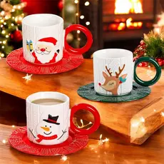 Xícara C/ Pires 250ML de Porcelana Xícara de Natal Com Pires