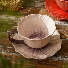 Xícara com Pires De Porcelana Floral 300ML Conjunto de Chá De Flor Mesa Posta