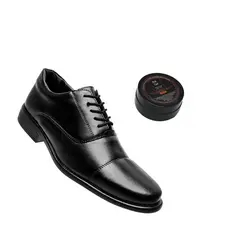 Kit Sapato Social Masculino Oxford Colégio Militar + Graxa de Gel Super Brilho uso Profissional