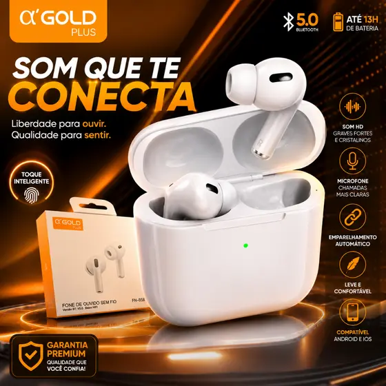 Fone de Ouvido Sem Fio TWS Bluetooth Pop-Up para iOS e Android 5.0 com Microfone HD recarregável