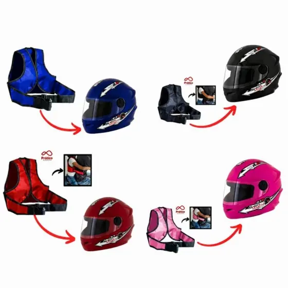 Capacete moto infantil + Colete cinto de segurança cores