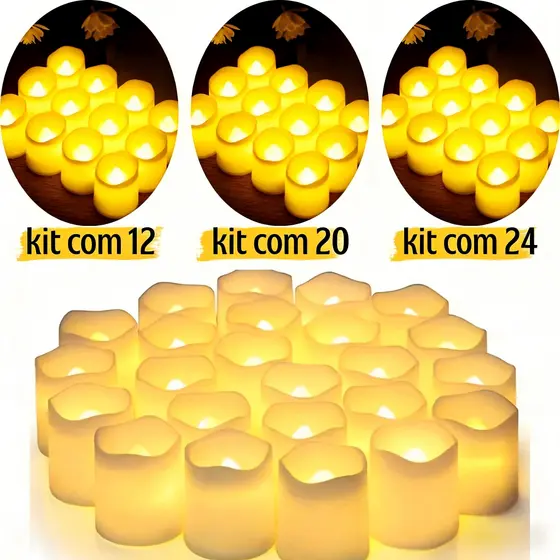 12/20/24 Pcs Vela Decorativa Led Eletronica Artificial Romantica Com Bateria Igreja Casamento Natal Festas