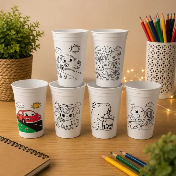 Copo Personalizado Para Lembrancinha de Aniversário Kit 100 Copos de Colorir Para Festa de Crianças