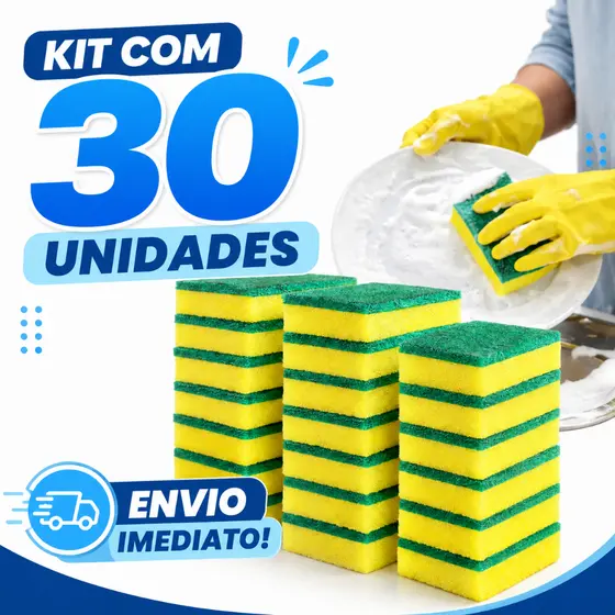 Kit Até 30 Esponjas de Lavar Louça Bucha de Cozinha Dupla Face Multiuso Limpeza Doméstica