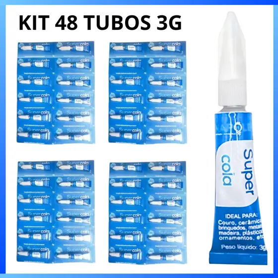 Kit 48 Cola Instantânea 3g Uso Geral, cola tudo super cola bond (cerâmica, couro, plástico, borracha, porcelana)