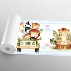 Papel de Parede Faixa Safari Para Quarto Infantil Rolo 1,10 Metros Adesivo Lavável - Pro Decor