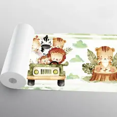 Papel de Parede Safari Verde Faixa Safari Quarto Infantil Adesivo Lavável Rolo de 1.10 Metros X 15 CM - Pro Decor