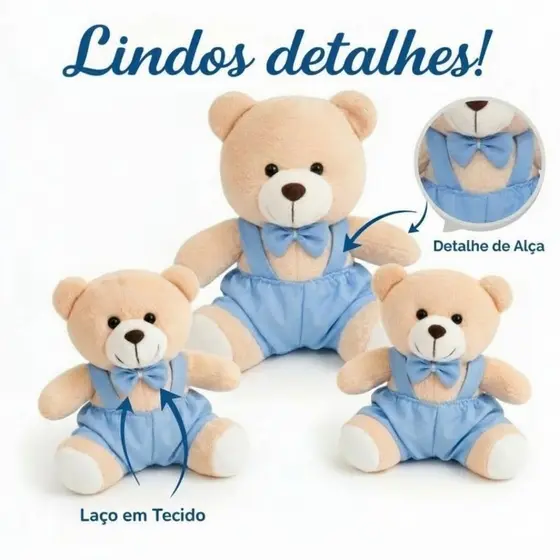 Trio de Ursinhos de Pelúcia para Nicho | Decoração Quarto Bebê Menino Festa Infantil
