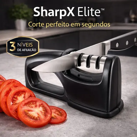 Afiador de Facas Profissional 3 Estágios Manual SharpX Elite™ Corte Preciso Rápido Cozinha