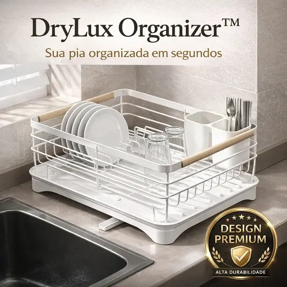 Escorredor de Louças Premium com Bandeja Coletora DryLux Organizer™ Organizador de Pia Compacto e Moderno