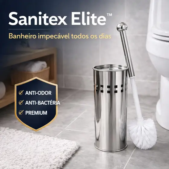Kit Escova Sanitária Inox com Suporte Anti Bactéria Anti Odor Banheiro Moderno Premium