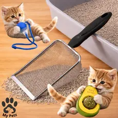 Pá de Areia Coletora e Brinquedo Opcional Pet Gato, Cachorro em Aço Inox, Caixa de Areia Higiênica