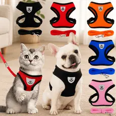 KIT até Duas Coleiras de Malha Flexível com Colete Peitoral Ajustável para Cão Cachorro Gato Animais