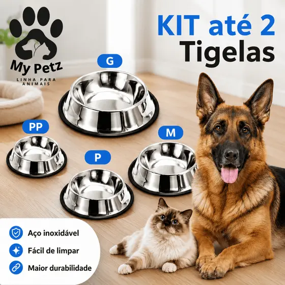 Comedouro e Bebedouro De Inox Pra Cachorro Gato Pet, Base Antiderrapante - 150ml a 900ml