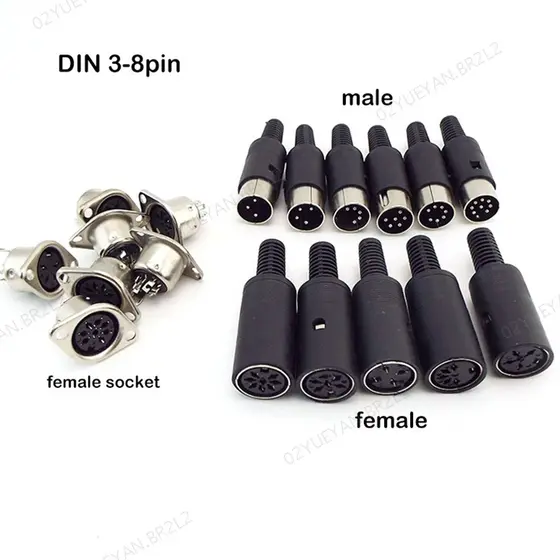 1 Par DIN 3 4 5 6 7 8 Pinos Núcleo Macho Fêmea Soquete D Conector Plugue De Alimentação Alça De Plástico Montagem Painel