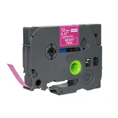 Fita Rotulador Brother TZC-MQP35 12mm Branco no Rosa Amora Compatível Etiqueta Adesiva