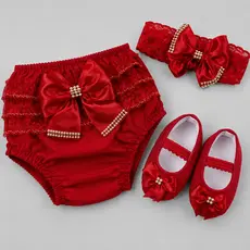 Kit Bebê Menina Sapatinho Tiara Calcinha Bunda Rica Tapa Fralda 3 a 8 Meses Enxoval Bebê Acessórios Presente