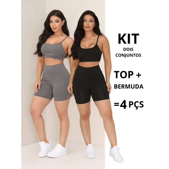 Kit 2 Conjuntos De Academia Feminino Short e Top Roupa Fitness Zero Transparência