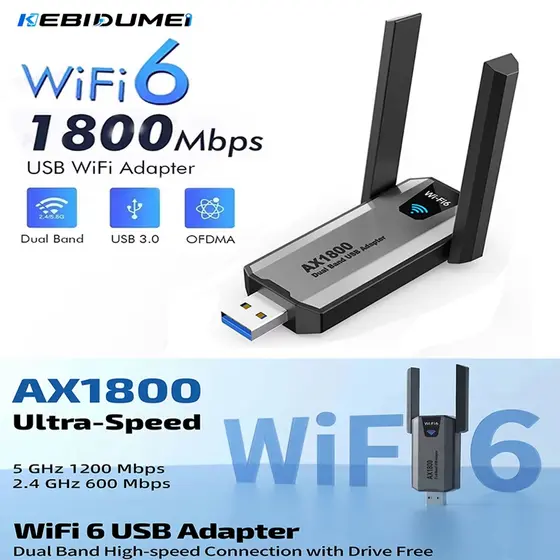 Adaptador Wi-Fi 6 AX1800 USB 3.0 Banda Dupla 2.4G/5Ghz 1800Mbps Receptor Sem Fio Dongle Rede Para Laptop Win10/11
