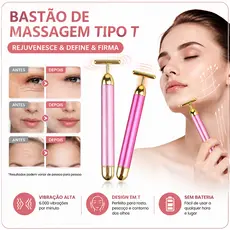 24K Ouro Rolo Barra De Elevação Facial Em Forma De T Ferramenta De Emagrecimento Massageador Vibratória Facial