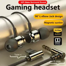 Fones De Ouvido Intra-Auriculares Magnéticos 3.5 Mm Tipo C Com Fio Microfone Graves Pesados HIFI Music Earbuds Estrutura