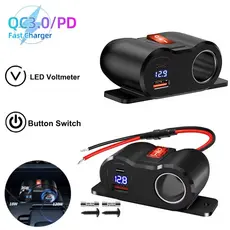 120W Duplo PD QC3.0 Tomada USB Divisor De Isqueiro Com Voltímetro LED 12V Carregador De Carro Adaptador De Energia Para