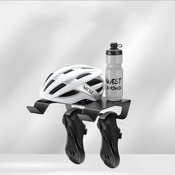 Suporte de Parede para Bicicleta Horizontal com Porta Capacete e Sapatilha
