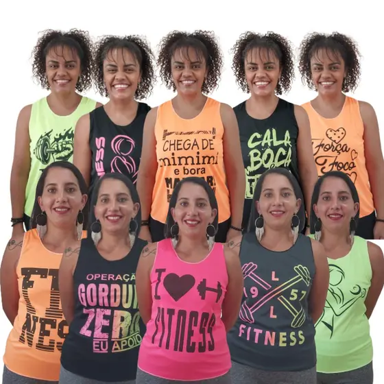 Kit 10 Regatas Feminina Blusinha Fitness Academia Ginastica