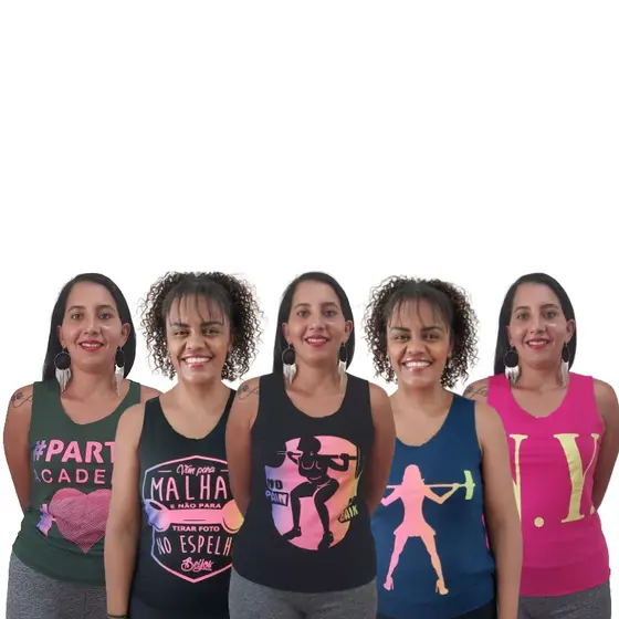 Kit 5 Regatas Fitness Feminina Academia