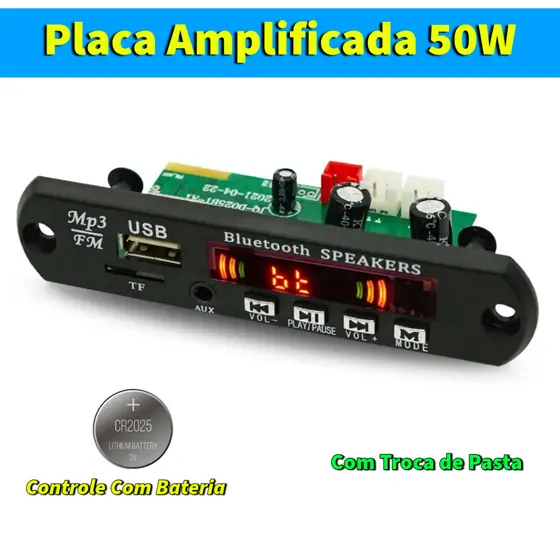 Placa Decodificadora Amplificada 50W de som 2x25W 12V