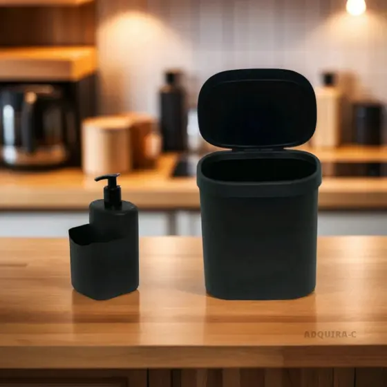 Kit Pia Cozinha Porta Detergente e Lixeira Dispenser com Suporte Esponja
