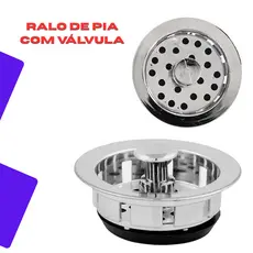 Kit 2 Ralos para Pia Modelo Americano Cromado com Válvula Cozinha Flexível Casa Cestinha Americana 6cm