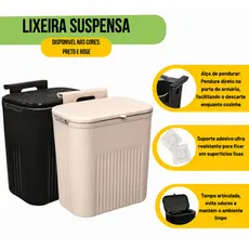 Lixeira Suspensa Balde de Lixo 9 Litros com Adesivo e Alça para Pedurar Rose e Preto ou rodo pia  Arqplast Toy 25956