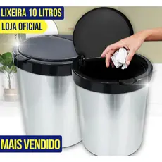 Lixeira Cesto Tipo Inox Com Tampa Click 10 Litros Prata Banheiro Cozinha Quarto Escritório TOY 25670