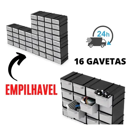 Organizador Com Gavetas Empilhavel Multiuso Plástico Mini Gaveteiro Caixa com 16 Gavetas - TOY