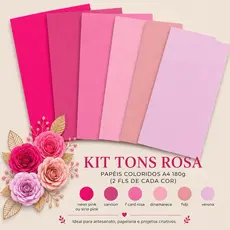 Color Plus Tons Rosa A4 180g Papel Colorido Kit com 12 Folhas para Artesanato e Papelaria
