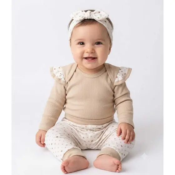 Conjunto/kit Bebê Menina Body, Calça e Tiara