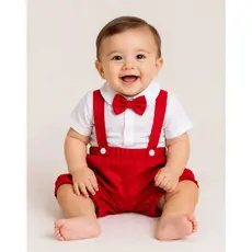 Conjunto Bebê Menino Jardineira Camisa Social Gravata Estilo Francês Luxo Algodão