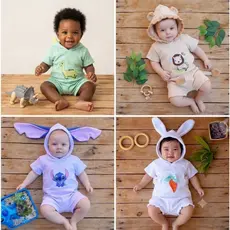 Conjunto Body Bebe Temático Mesversário com Touca - 100% Algodão - Kit 2 Peças