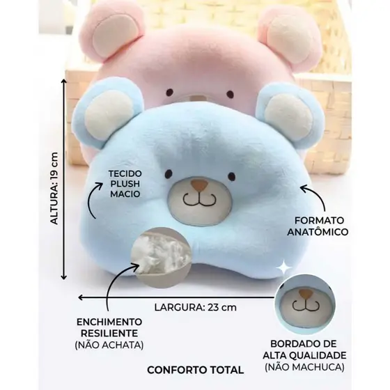 Travesseiro Anatômico Bebê Previne Cabeça Chata Almofada RN Ortopédico Para Berço E Carrinho