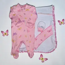 Saída Maternidade Bebê Luxo 4 Peças RN Kit Completo Algodão Macacão Manta Luva Menina Menino