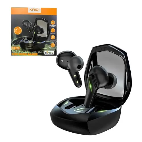 Fone Bluetooth Kaidi Gamer KD 776 Sem Fio Led Music Academia TWS 5.3