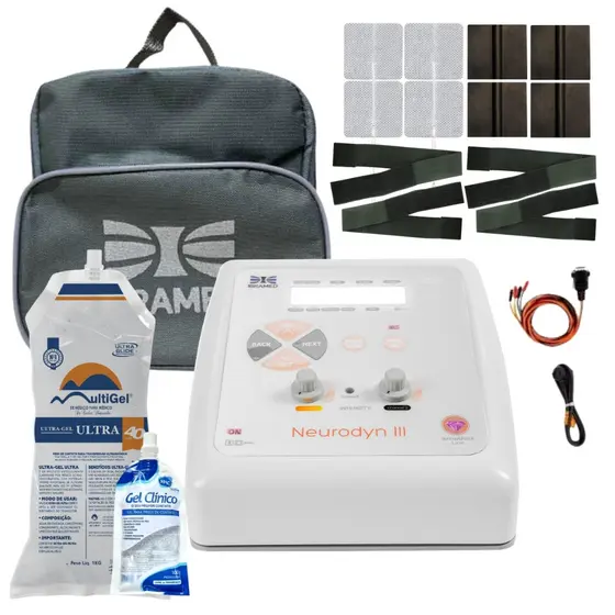 Neurodyn III Ibramed Kit 8 Eletrodos Gel 1kg Bolsa Eletroestimulação Tens Fes