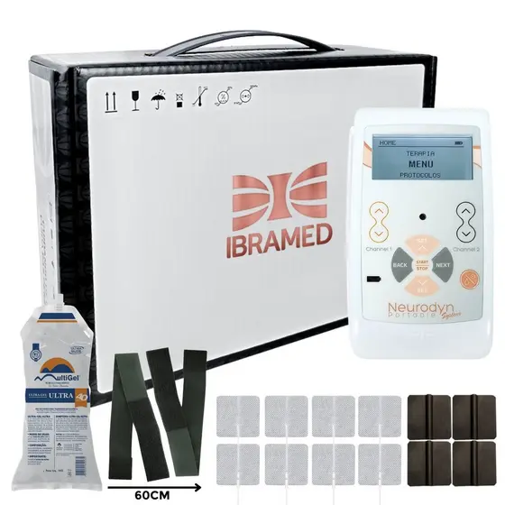 Neurodyn Portátil System Ibramed Kit Eletrodo Autocolantes Faixas Elásticas Tens Fes Russa