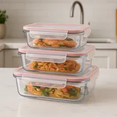 Pote De Vidro Hermético Retangular Marmita Mantimentos Tampa Para Microondas Forno Freezer