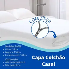 Capa Protetora para Colchão Casal Box Com Zíper Malha Gel Protetor Poliéster Linda