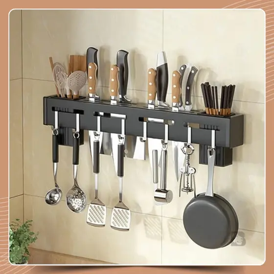 Suporte Para Armazenamento De Facas 8 Ganchos Inox Organizador Talheres Utensílios De Cozinha Toalha