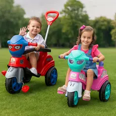 Triciclo Velotrol para Passeio com Empurrador Para Menina ou Menino Rosa ou Azul Unicórnio Spider