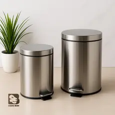 Lixeira Redonda 3 ou 5 Litros Aço Inox Balde Cesto Removível Alça Pedal Para Banheiro Lavabo Cozinha